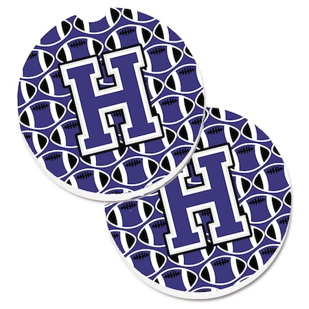 Carolines Treasures Letter H Football Purple and White  Cup Holder Car Coaster, PK2 CJ1068-HCARC